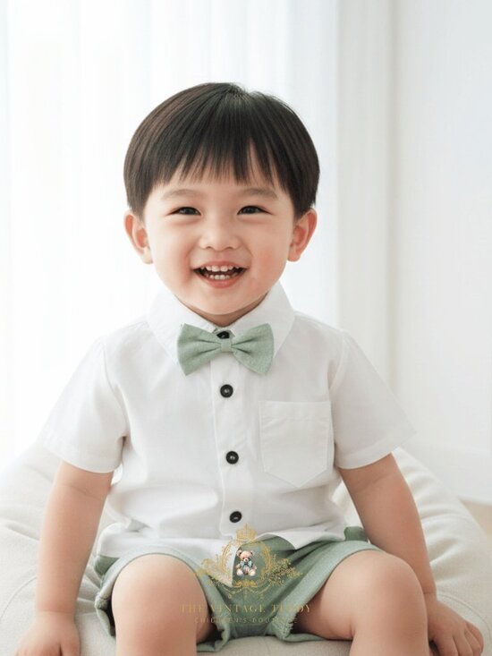 The Vintage Teddy Other - NWT Handsome Boys Oxford Button Down Shirt Shorts & Bow Tie Matching Set 18-24M
